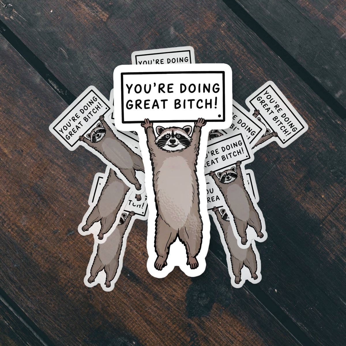 You’re Doing Great Bitch Funny Cute Raccoon Sticker