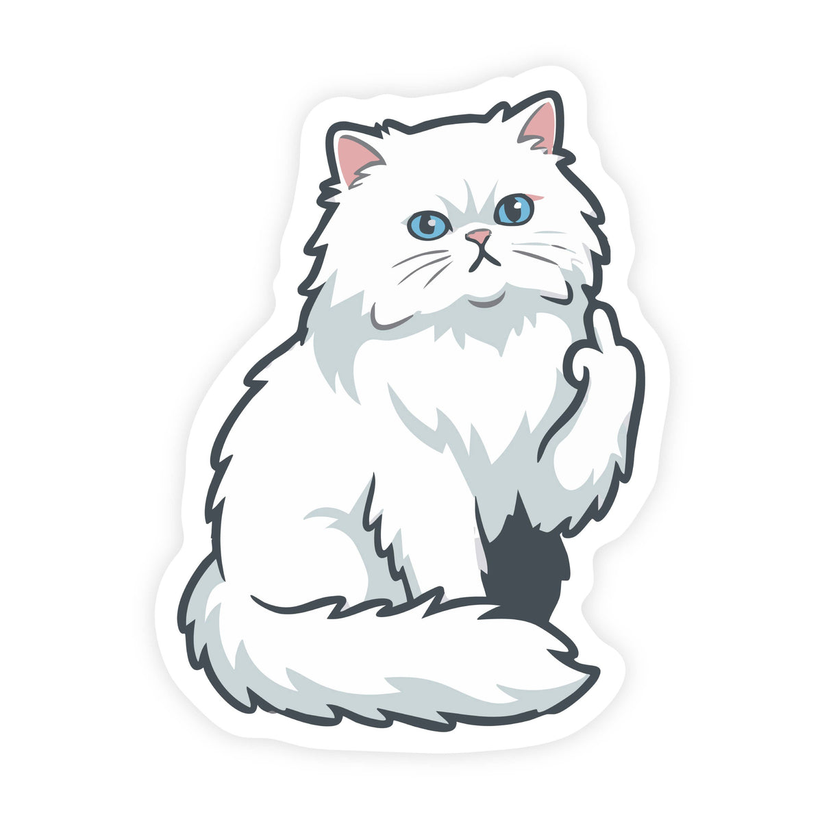 Cat Flipping Off Funny White Persian Cat Sticker