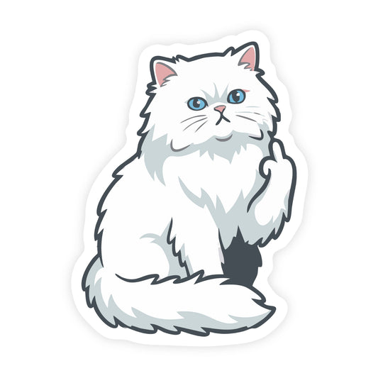 Cat Flipping Off Funny White Persian Cat Sticker