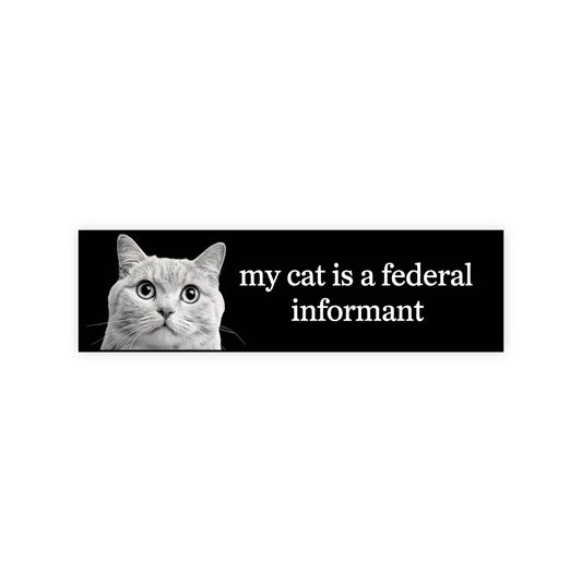 My Cat Is A Federal Informant Funny Vinyl Bumper Sticker