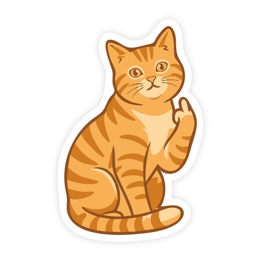 Cat Flipping Off Funny Orange Shorthair Cat Sticker
