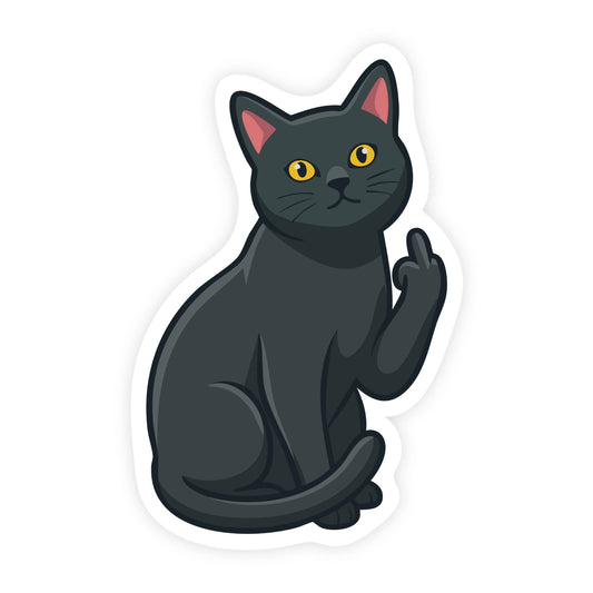 Cat Flipping Off Sassy Black Shorthair Cat Sticker